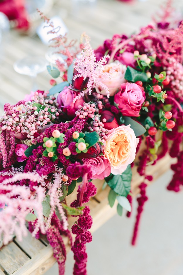 Burgundy theme wedding flower decoration in Greece