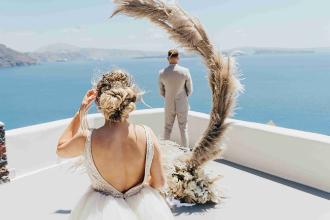 Wedding floral decoration at Canaves Oia Santorini