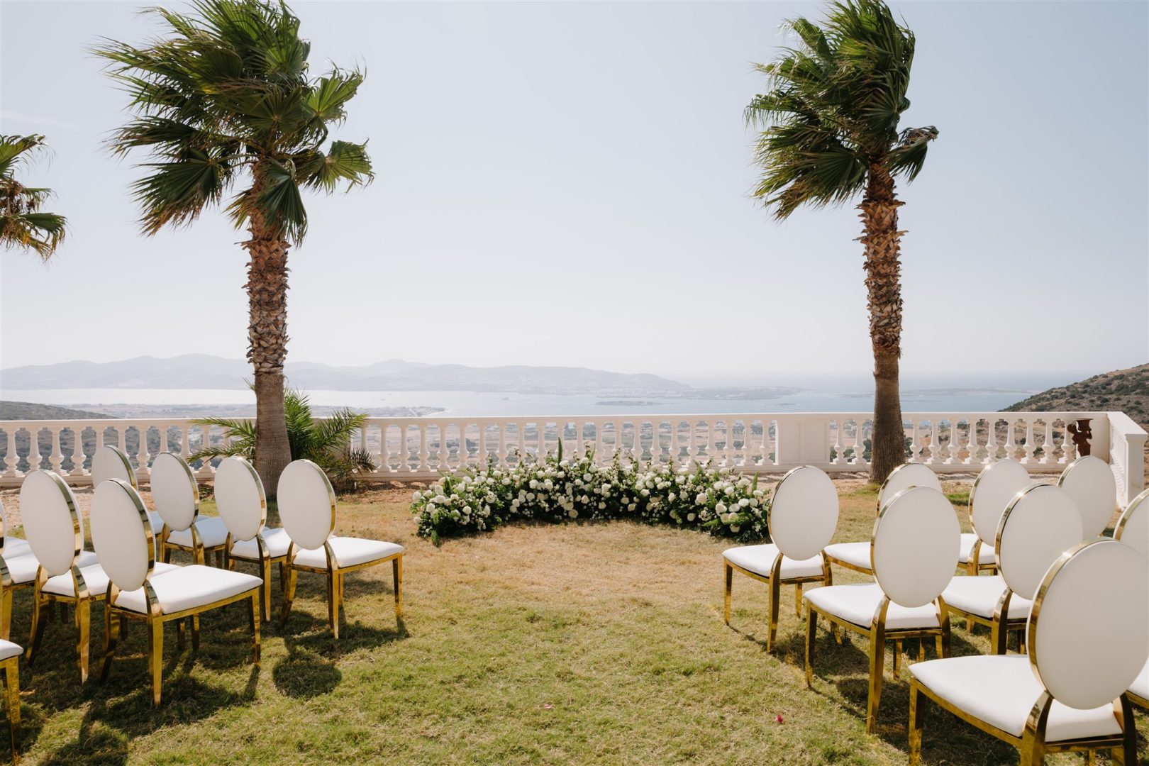 Wedding floral decoration at Villa Aethra, Paros, Greece