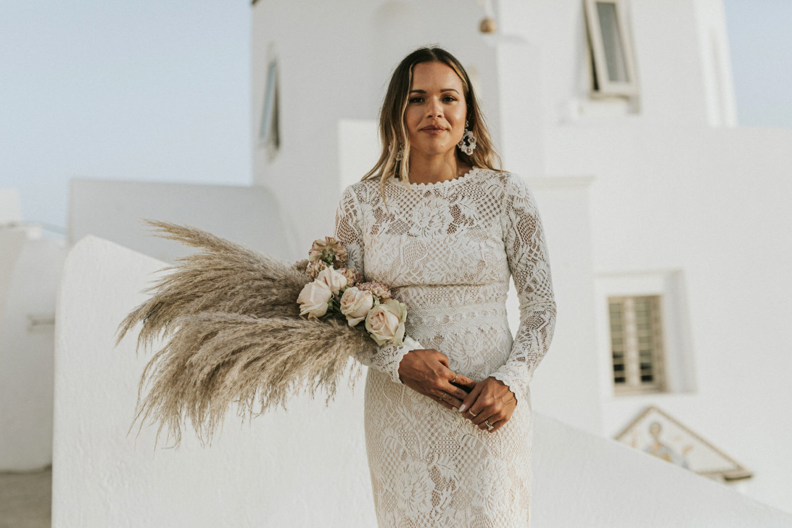 Bridal bouquet with pampass grass Santorini